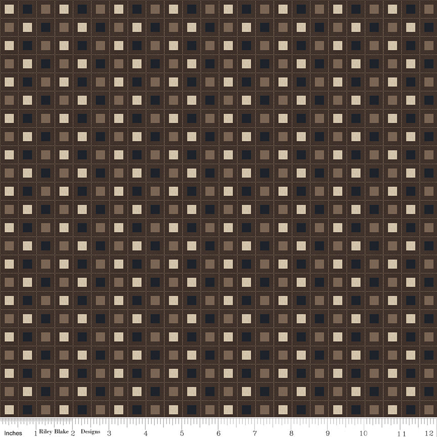 Riley Blake Huckleberry Saltbox Collection Brown BLOCKS Quilting Fabric