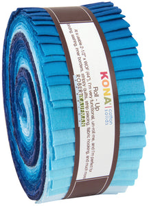 Kona Cotton Sky Gazer Palette Roll Up 2.5" Pre-cut Strips 40 Strips Blue