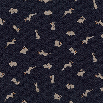 Sevenberry Kasuri Indigo Bunny Rabbits Fabric Robert Kaufman Cotton Quilting Cut to Order