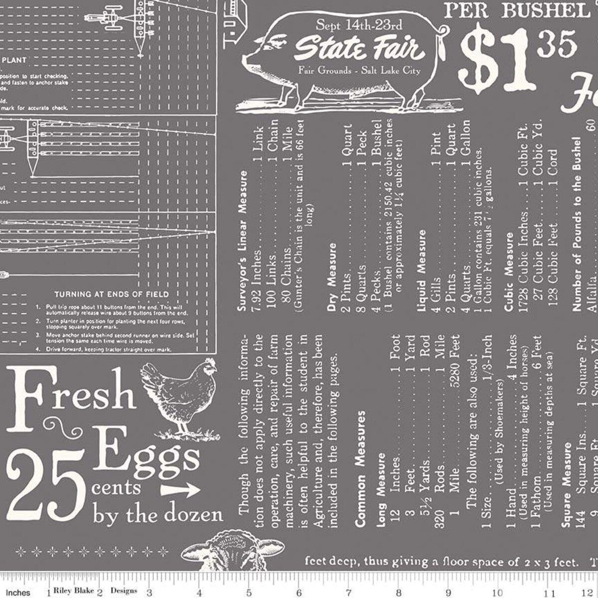 Riley Blake Farm Girl Wide Back Fabric Steel Cotton Quilt Backing