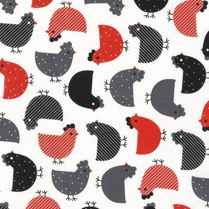 Robert Kaufman Cotton Fabric Red & Black Chickens 44