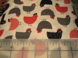 Robert Kaufman Cotton Fabric Red & Black Chickens 44" Inch Wide Cut to Order
