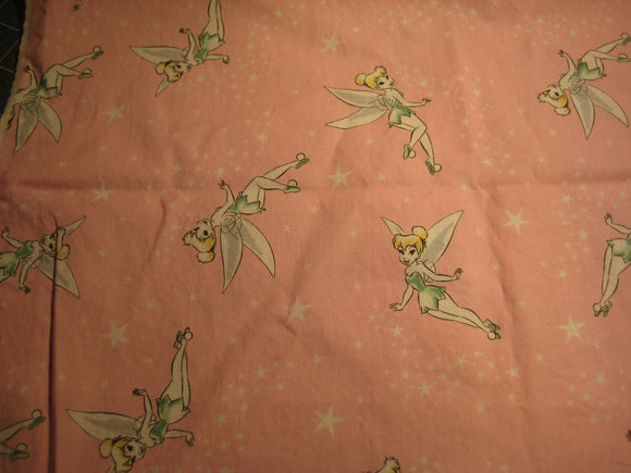 Pink Tinkerbell Print Fabric Disney Cotton Quilting Craft Fabric Remnants